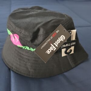 Hot Topic Black Bucket Hat with Neon Pink & Green Ghostface Graphic